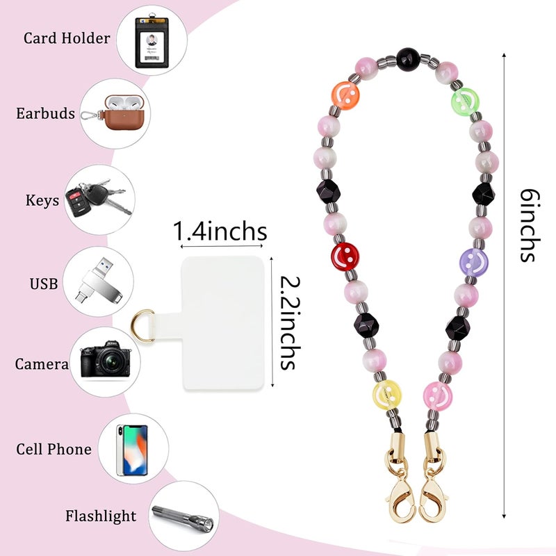 Lostars Store Marble Beaded Phone Wrist Strap,Detachable Phone Bracelet Strap with Tether Tab,Hands-Free Wristlet Strap (Colorful Smiley Face) - Image 2